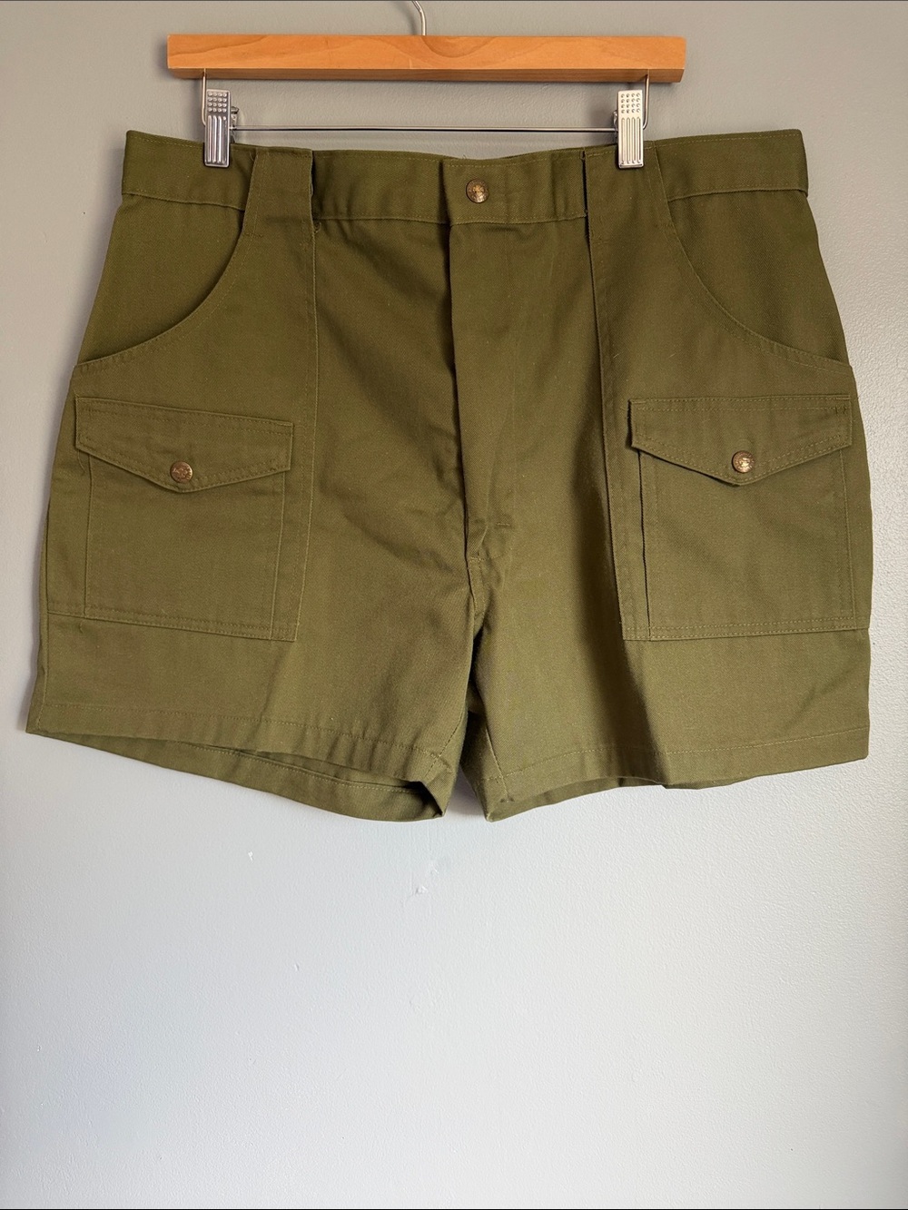 Vintage 70s 80s Boy Scouts of America Olive Cargo Shorts High Waisted Size 40